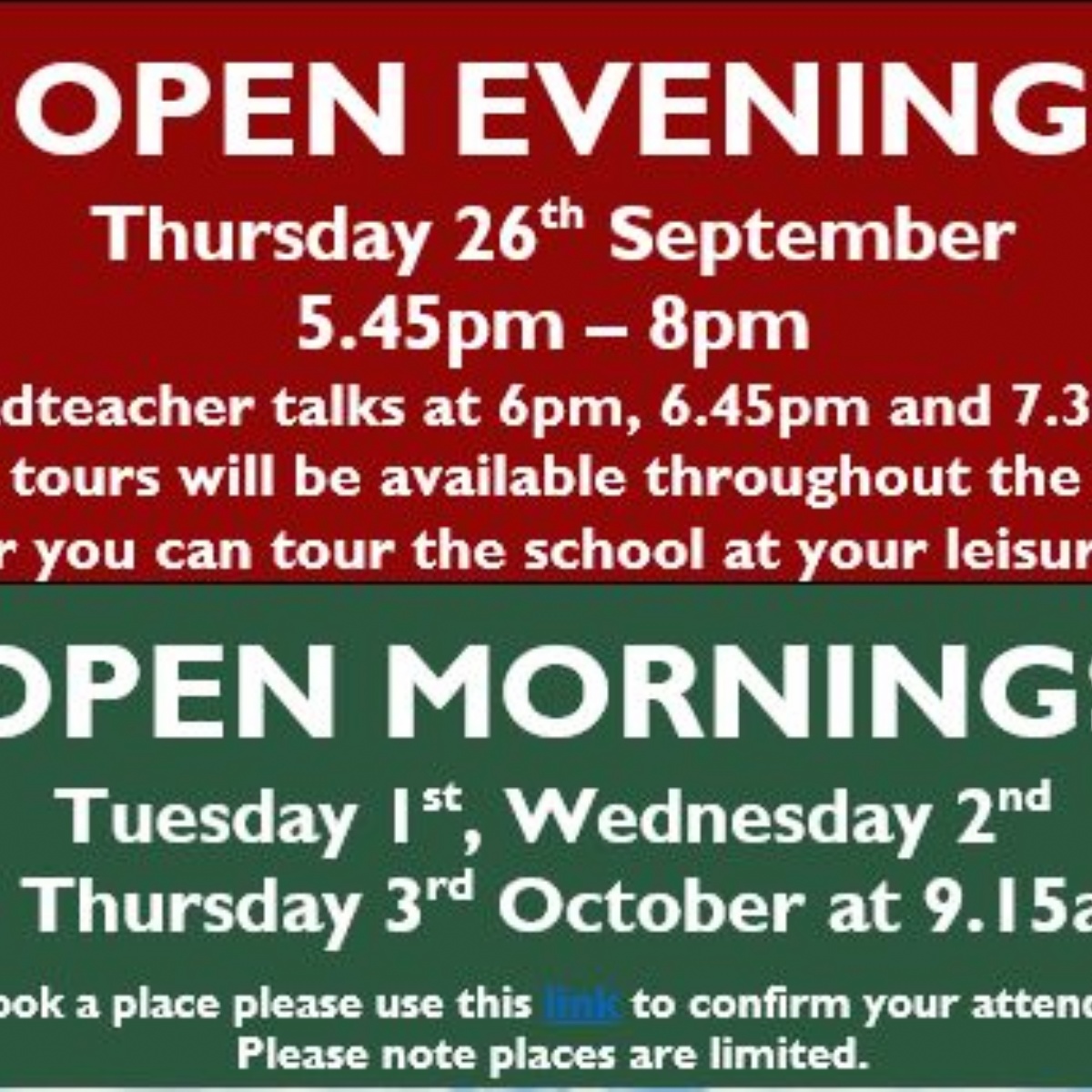 Chew Valley School Open Evening Thurs 26th September Open Mornings